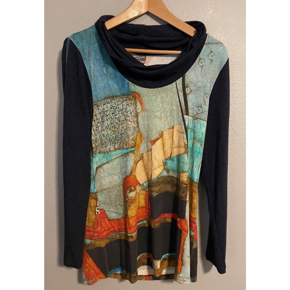 Simply Art By Dolcezza Tunic Top Womens Small Multicolor Abstract Art Cowl Neck